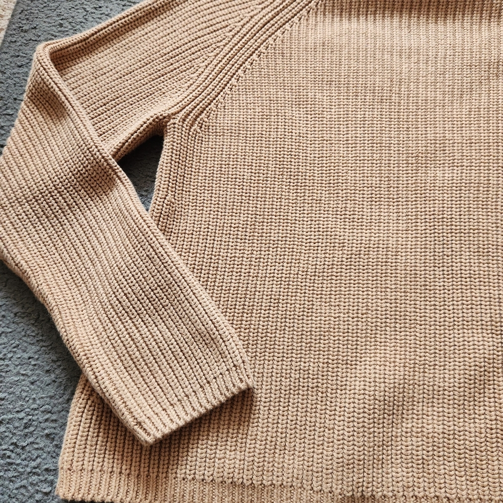 QUINCE Women's Fisherman Crew Sweater Large Camel Beige Organic Cotton - Picture 9 of 10
